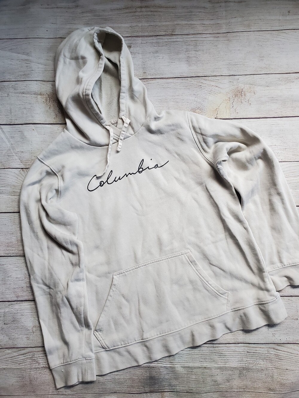 Columbia Script Logo Light Beige Hoodie